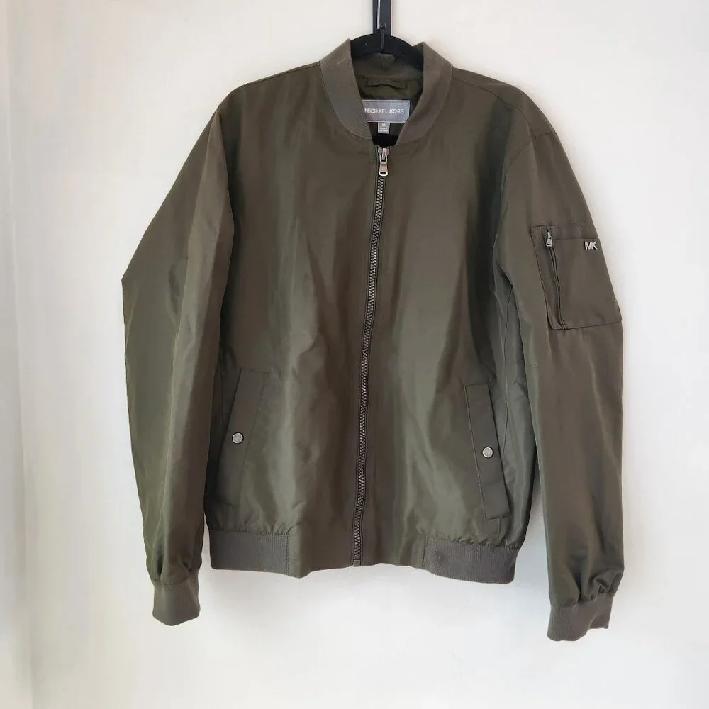Michael Kors Olive Green Bomber Jacket Full-Zip Military Utility Men's M - Picture 2 of 12